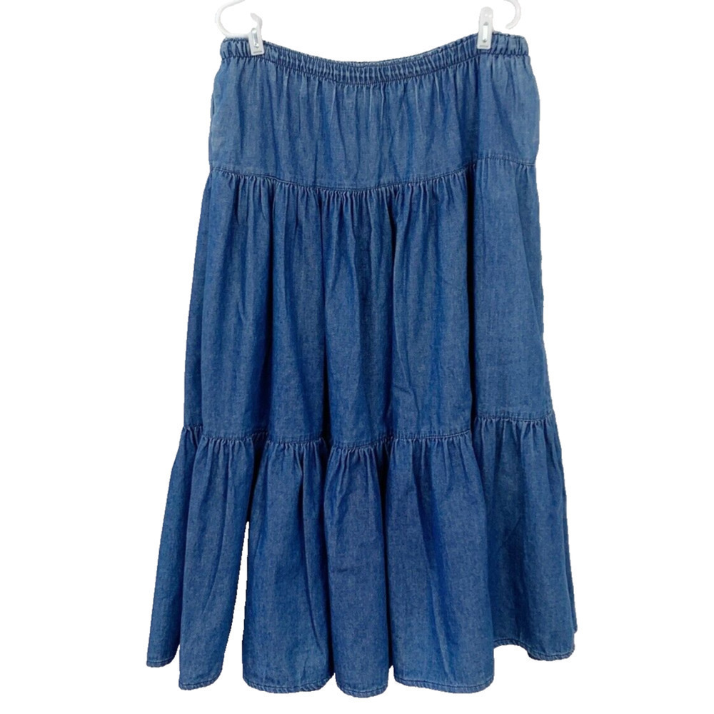 Vintage 80s 90s Tisa Corrales New Mexico Denim Tiered Prairie Skirt Boho OSFM